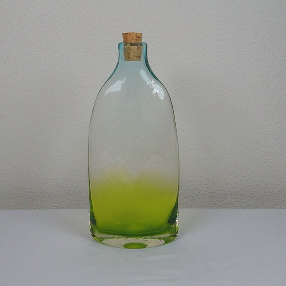 Blown Green Ombre Glass 10.5" tall Liquor Bottle Container Cork Stopper Decor - Picture 3 of 8